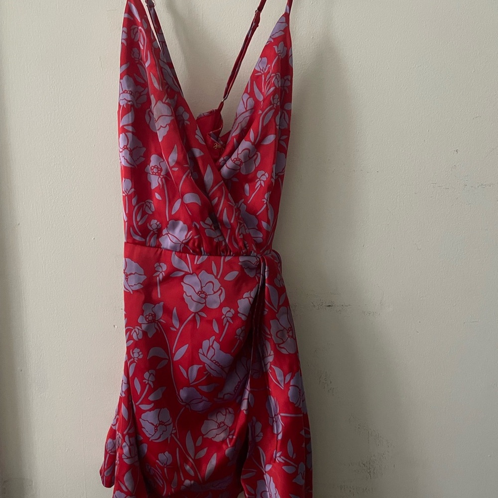 Floral Red and Purple Wrap Dress